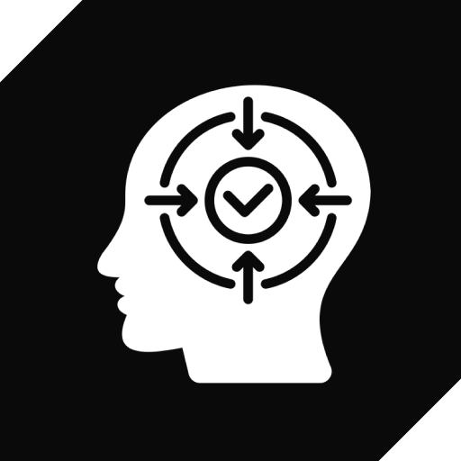 Head silhouette with target and checkmark