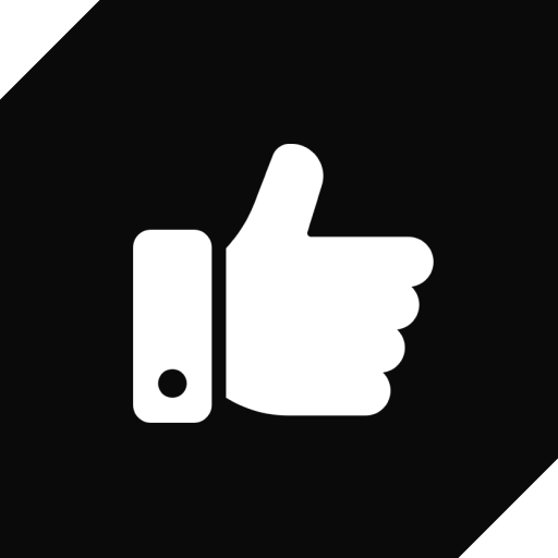 White thumbs-up icon on black background
