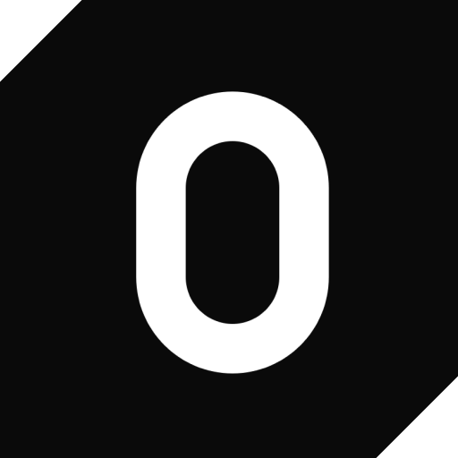 White zero symbol on black background